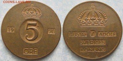 36.Монеты Швеции 1942-1973г. - 36.24. -Швеция 5 эре 1970    187-к32-9685