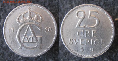 36.Монеты Швеции 1942-1973г. - 36.39. -Швеция 25 эре 1968    A35 