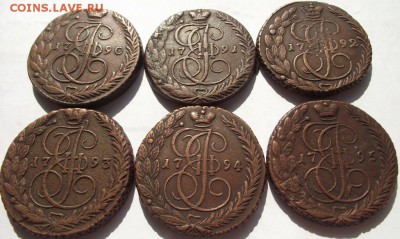 5 копеек Екатерина 2(ЕМ):1790-1795 (6 шт) кладовые - DSCF3957.JPG