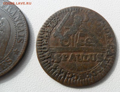 Монета 10 сантимов 1853 и 3 пфеннига 1756 год - SAM_6830.JPG