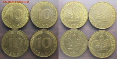 Монеты Германии 10 пф. 1990 D, J. G, F - Германия 1990. 10 пф. J, F, D, G.JPG