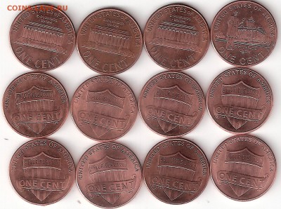 1 Цент США - 12 монет - 1 Цент-12шт А