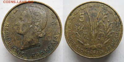 Франц Зап Африка 5 франков 1956 до 18-04-19 в 22:00 - Франц Африка 5 фр 1956 г  9022