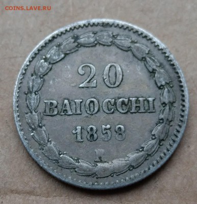 Ватикан 20 байокки 1858, более редкий тип, до 22-00 16.04 - IMAG0968~2