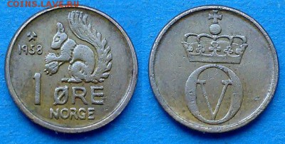 Норвегия - 1 эре 1958 года (Белка) до 18.04 - Норвегия 1 эре 1958
