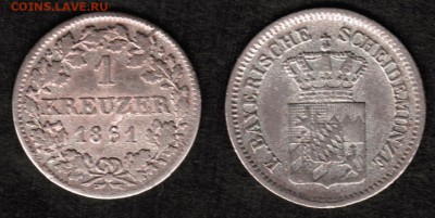 1 крейцер 1861 года Бавария Германия - 1 крейцер 1861 Бавария скан