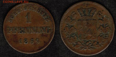 1 пфенниг 1869 года Бавария Германия - 1 пфенниг 1869 Бавария скан