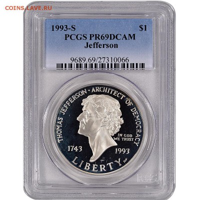 1 доллар США 1993 Томас Джефферсон. Proof. PCGS. Серебро. - $(KGrHqJ,!rYFHo-B5O87BSDSj5M+rg~~60_57.JPG