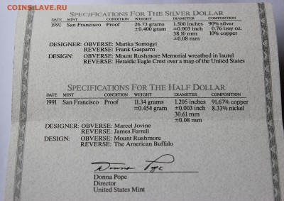 1 доллар США 1991 Гора Рашмор. +50с. Proof. Серебро. - IMG_8229.JPG