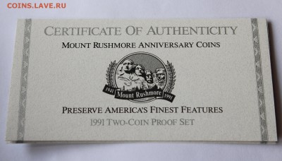 1 доллар США 1991 Гора Рашмор. +50с. Proof. Серебро. - IMG_8228.JPG