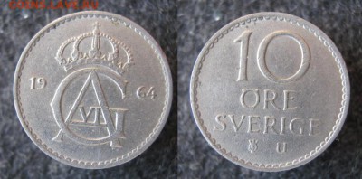37.Монеты Швеции 1963-2000г. - 37.2. -Швеция 10 эре 1964    A40