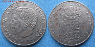 37.Монеты Швеции 1963-2000г. - 37.12. -Швеция 1 крона 1969    9973