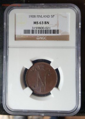 Слаб NGC MS 63.5 пенни 1908. Финляндия. С 200 р. - 20190415_120925