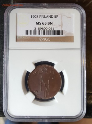 Слаб NGC MS 63.5 пенни 1908. Финляндия. С 200 р. - 20190415_121036