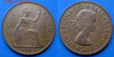 Великобритания - 1 пенни 1965 года до 20.04 - Великобритания 1 пенни 1965