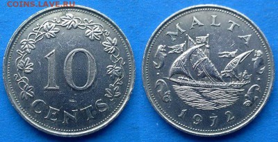 Мальта - 10 центов 1972 года (Парусник) до 23.04 - Мальта 10 центов 1972