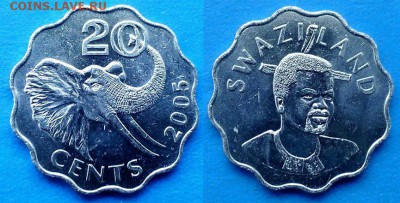 Свазиленд - 20 центов 2005 года (Слон) до 23.04 - Свазиленд 20 центов 2005