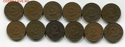 Германия. 2 пфенинговые монеты 1937-1939. 11 монет. 21.04 - img368