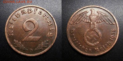 Германия (3-й Рейх) 2 рейхспфеннига (1936 D) до 21.04 22.00 - Германия (3-й Рейх) – 2 рейхспфеннига (1936 D) №3