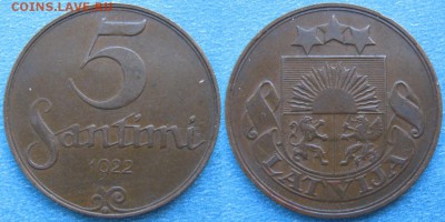 Латвия 5 сантим 1922  до 30-04-19 в 22:00 - Латвия 5 сантим 1922    187-ас45-9641
