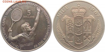 Крона Шайба Ниуэ 5$ долларов 1987 Теннис Борис Беккер - 42249_250-39668-niue-1pl2