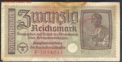 Германия (3-ий Рейх) 20 марок 1939-45 г. 29.04. 19 г. 22 -00 - 3-ий Рейх 20 марок