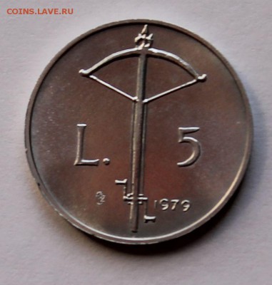 Сан Марино 5 лир 1979, тираж - 130 000. Арбалет - UNC - 3