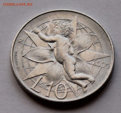 Сан-Марино 10 лир 2000. ТИРАЖ - 28 000. Любовь. Ангел - UNC - 4
