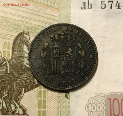 Испания, cinco centimos, 1878 год. - ED26E6BB-BE59-4BBE-A923-6C60E0F0E496