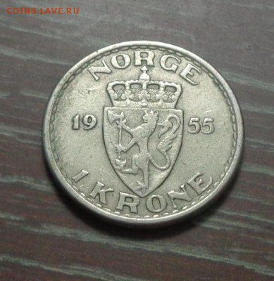 НОРВЕГИЯ - 1 крона 1955 Хаакон VII до 7.05, 22.00 - Норвегия 1 крона 1955_2.JPG