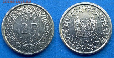 Суринам - 25 центов 1985 года до 6.05 - Суринам 25 центов 1985
