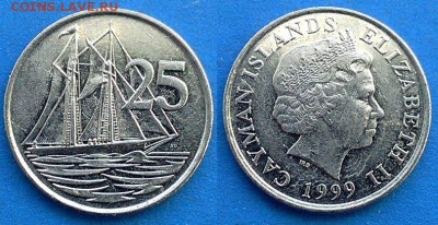 Каймановы острова - 25 центов 1999 года (Парусник) до 7.05 - Каймановы острова 25 центов 1999