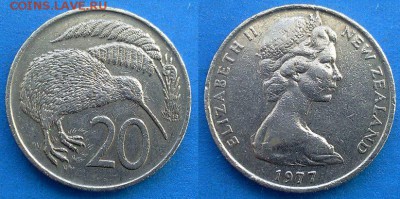 Новая Зеландия - 20 центов 1977 года (Фауна) до 7.05 - Новая Зеландия 20 центов 1977