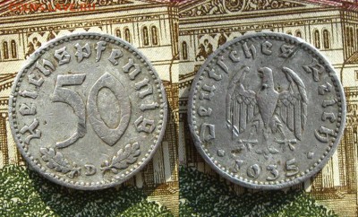 Германия.50 reichspfennig 1935 D , до 12.05.19 в 22:10 МСК - 50 reichspfennig 1935 D