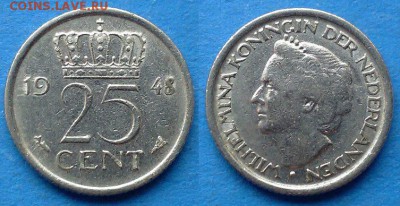 Нидерланды - 25 центов 1948 года до 13.05 - Нидерланды 25 центов 1948