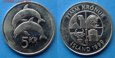 Исландия - 5 крон 1999 года до 13.05 - Исландия 5 крон 1999