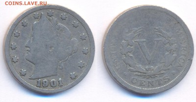 США 5 центов 1901 Liberty Head	 до 	14.05.19	 22:00 МСК - 15