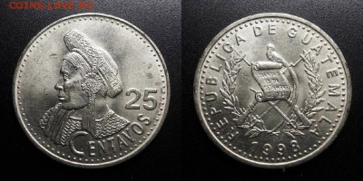 МОНЕТЫ МИРА 05-19 - Гватемала – 25 сентаво (1998) «Индеец» (d-27мм) (XF) У1