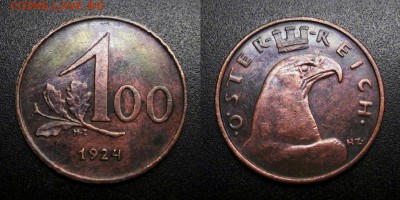 МОНЕТЫ МИРА 05-19 - Австрия – 100 крон (1924) №1