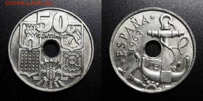 МОНЕТЫ МИРА 05-19 - Испания – 50 сентимо (1963(65)) «Якорь» №1