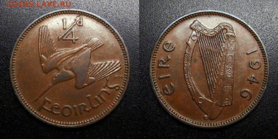 МОНЕТЫ МИРА 05-19 - Ирландия – 0,25 пенни (фартинг) (1946) «Вальдшнеп» (XF) У1