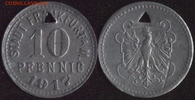 Нотгельды Германии по фиксированной цене - Франкфурт 10 пфеннигов 1917 (продажа) 2