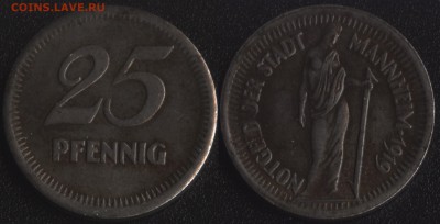 Нотгельды Германии по фиксированной цене - Маннхейм 25 пфеннигов 1919 (продажа)