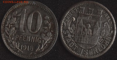 Нотгельды Германии по фиксированной цене - Изерлон 10 пфеннигов 1918 (продажа)