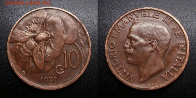 МОНЕТЫ МИРА 05-19 - Италия – 10 чентезимо (1921) «Пчела»