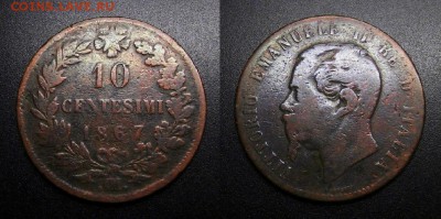 МОНЕТЫ МИРА 05-19 - Италия – 10 чентезимо (1867 ОМ) «Витторио Эмануэле II – король Италии»