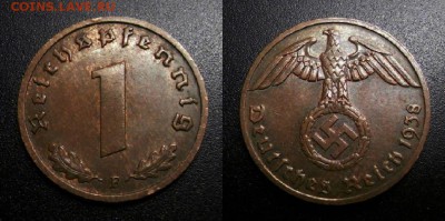 МОНЕТЫ МИРА 05-19 - Германия (3-й Рейх) – 1 рейхспфенниг (1938 F) бронза №1