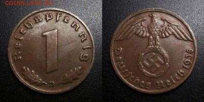 МОНЕТЫ МИРА 05-19 - Германия (3-й Рейх) – 1 рейхспфенниг (1938 D) бронза №2
