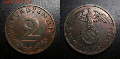 МОНЕТЫ МИРА 05-19 - Германия (3-й Рейх) – 2 рейхспфеннига (1939 F) бронза №1