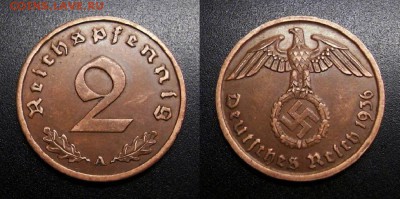 МОНЕТЫ МИРА 05-19 - Германия (3-й Рейх) – 2 рейхспфеннига (1936 А)